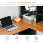 Bureau d'angle en L en MDF noir/marron avec huche, étagères de rangement et armoires pour 1 personne