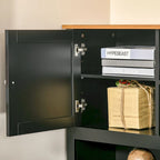 Bureau d'angle en L en MDF noir/marron avec huche, étagères de rangement et armoires pour 1 personne