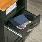 Bureau d'angle en L en MDF noir/marron avec huche, étagères de rangement et armoires pour 1 personne