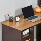 Bureau d'angle en L en MDF noir/marron avec huche, étagères de rangement et armoires pour 1 personne