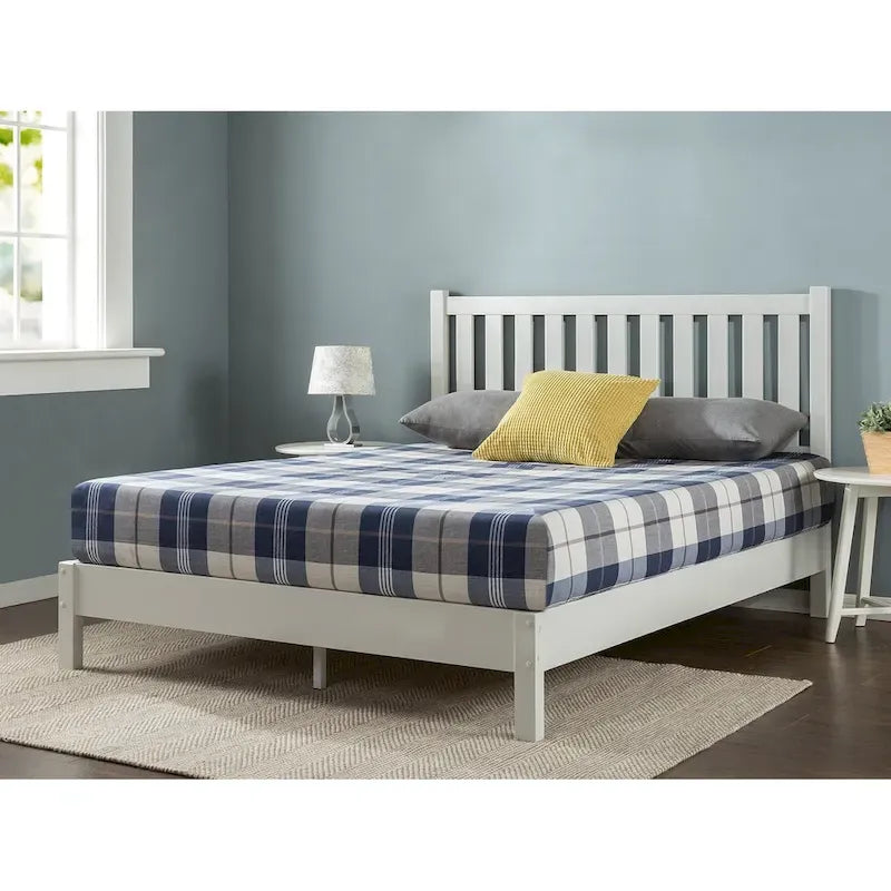 Priage by ZINUS Off-White Wood Deluxe Platform Bed Frame with Headboard