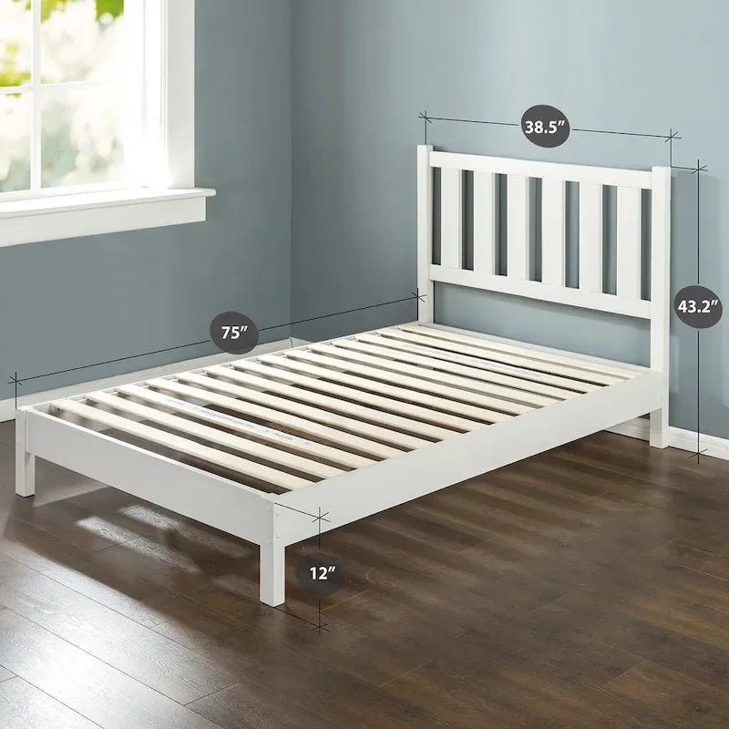 Bettgestell im Deluxe-Stil aus off-whitefarbenem Holz mit Kopfteil