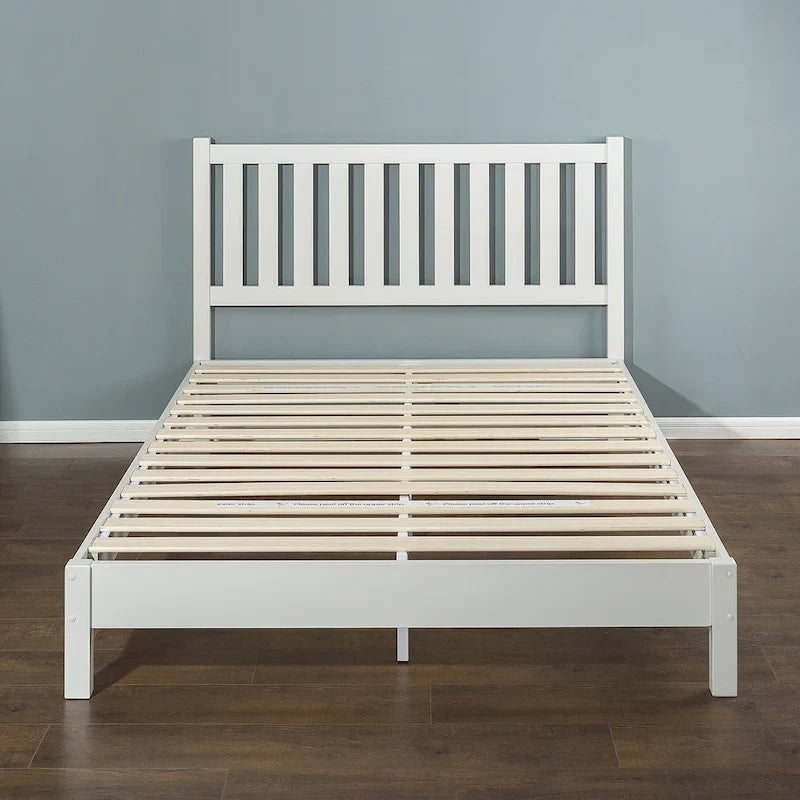 Bettgestell im Deluxe-Stil aus off-whitefarbenem Holz mit Kopfteil