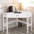 Bureau d'ordinateur d'angle en pin blanc et MDF avec tiroir et 2 étagères pour 1