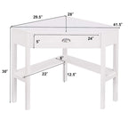 Bureau d'ordinateur d'angle en pin blanc et MDF avec tiroir et 2 étagères pour 1