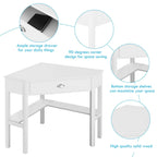 Bureau d'ordinateur d'angle en pin blanc et MDF avec tiroir et 2 étagères pour 1