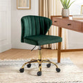 Fauteuil de bureau sans accoudoirs en velours multicolore avec dossier capitonné et base en métal doré