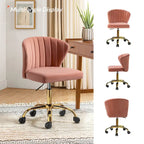 Fauteuil de bureau sans accoudoirs en velours multicolore avec dossier capitonné et base en métal doré