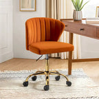 Fauteuil de bureau sans accoudoirs en velours multicolore avec dossier capitonné et base en métal doré