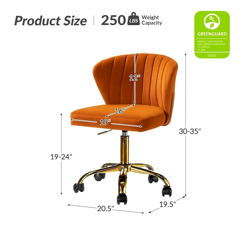 Fauteuil de bureau sans accoudoirs en velours multicolore avec dossier capitonné et base en métal doré