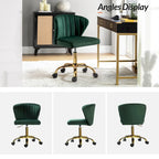 Fauteuil de bureau sans accoudoirs en velours multicolore avec dossier capitonné et base en métal doré