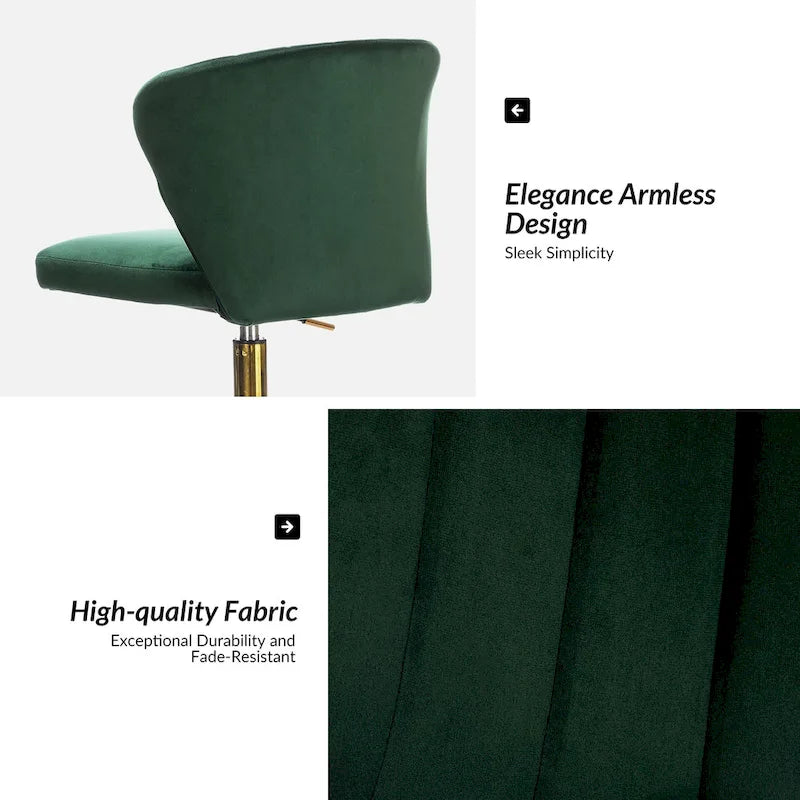Fauteuil de bureau sans accoudoirs en velours multicolore avec dossier capitonné et base en métal doré