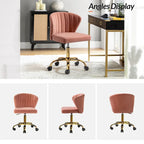 Fauteuil de bureau sans accoudoirs en velours multicolore avec dossier capitonné et base en métal doré