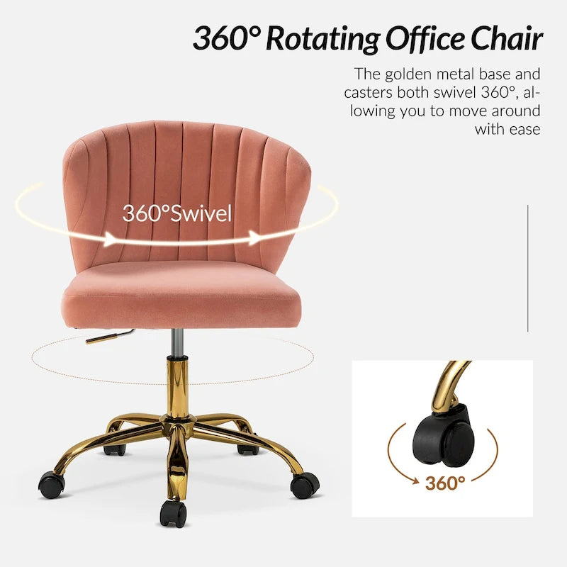 Fauteuil de bureau sans accoudoirs en velours multicolore avec dossier capitonné et base en métal doré