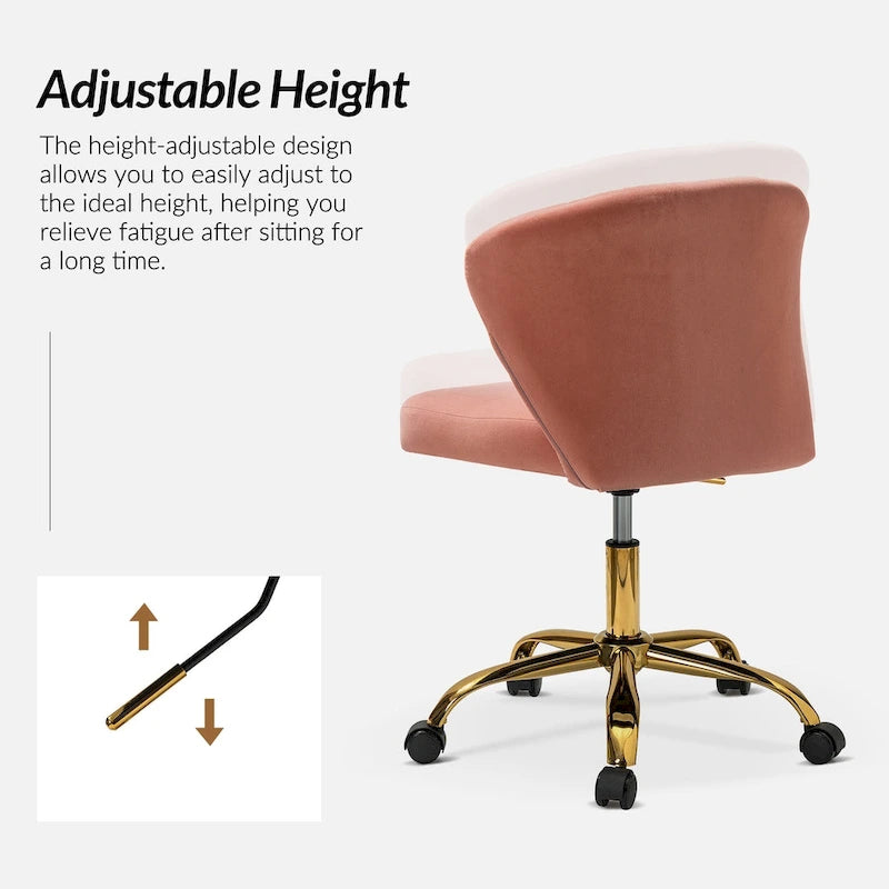 Fauteuil de bureau sans accoudoirs en velours multicolore avec dossier capitonné et base en métal doré