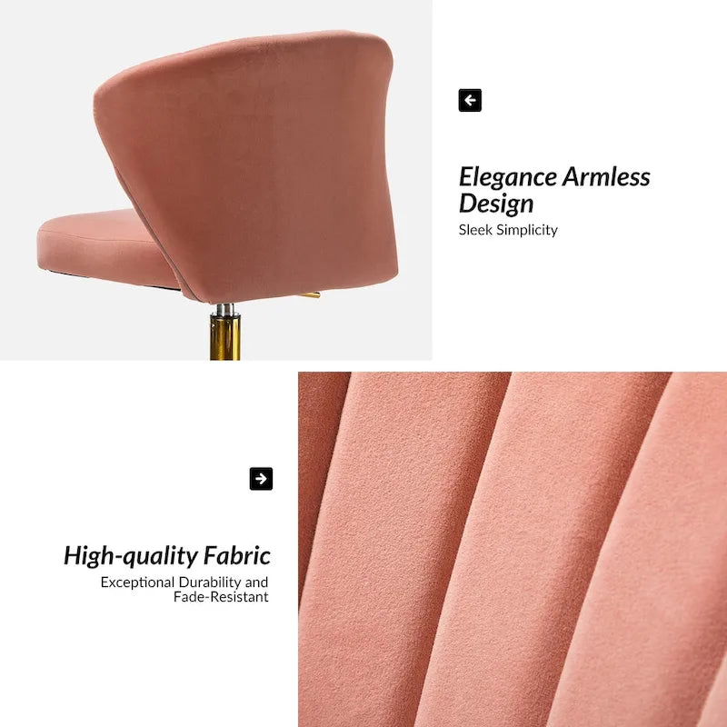 Fauteuil de bureau sans accoudoirs en velours multicolore avec dossier capitonné et base en métal doré