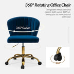 Fauteuil de bureau sans accoudoirs en velours multicolore avec dossier capitonné et base en métal doré