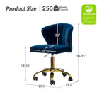 Fauteuil de bureau sans accoudoirs en velours multicolore avec dossier capitonné et base en métal doré