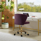 Fauteuil de bureau sans accoudoirs en velours multicolore avec dossier capitonné et base en métal doré