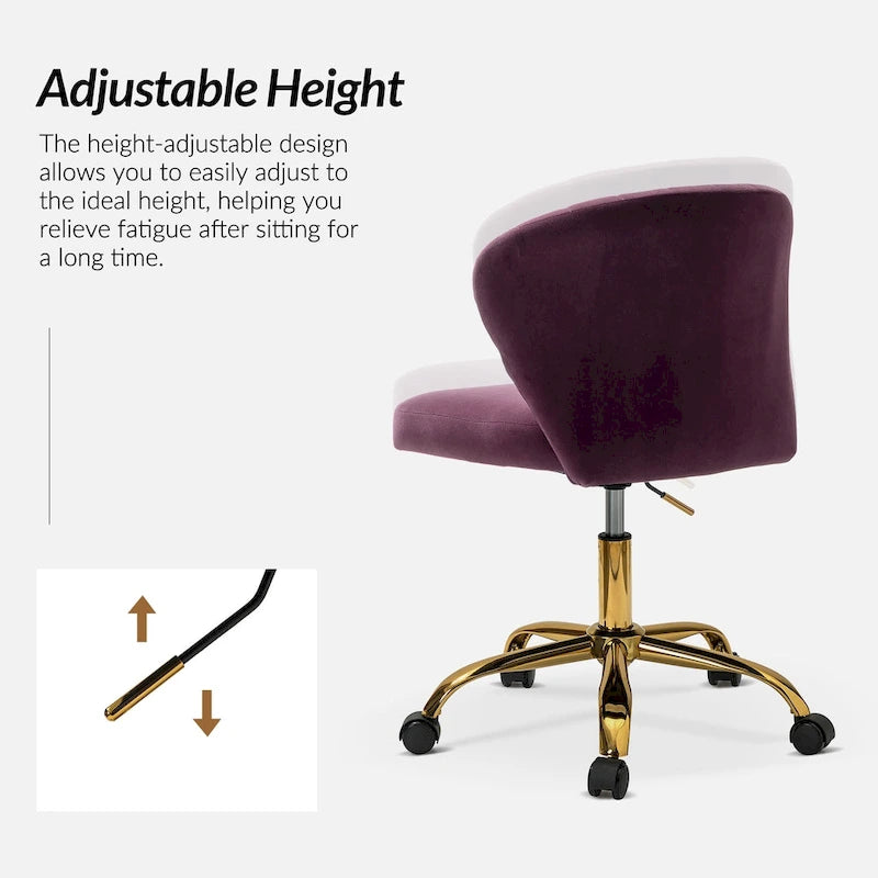 Fauteuil de bureau sans accoudoirs en velours multicolore avec dossier capitonné et base en métal doré