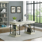 Bureau de 150 cm en bois de peuplier gris/naturel/blanc antique avec placage d'orme, 4 étagères et 1 tiroir