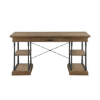 Bureau de 150 cm en bois de peuplier gris/naturel/blanc antique avec placage d'orme, 4 étagères et 1 tiroir