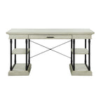 Bureau de 150 cm en bois de peuplier gris/naturel/blanc antique avec placage d'orme, 4 étagères et 1 tiroir