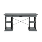Bureau de 150 cm en bois de peuplier gris/naturel/blanc antique avec placage d'orme, 4 étagères et 1 tiroir