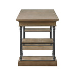 Bureau de 150 cm en bois de peuplier gris/naturel/blanc antique avec placage d'orme, 4 étagères et 1 tiroir