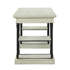 Bureau de 150 cm en bois de peuplier gris/naturel/blanc antique avec placage d'orme, 4 étagères et 1 tiroir