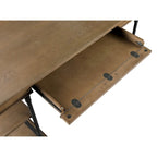 Bureau de 150 cm en bois de peuplier gris/naturel/blanc antique avec placage d'orme, 4 étagères et 1 tiroir