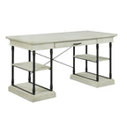 Bureau de 150 cm en bois de peuplier gris/naturel/blanc antique avec placage d'orme, 4 étagères et 1 tiroir