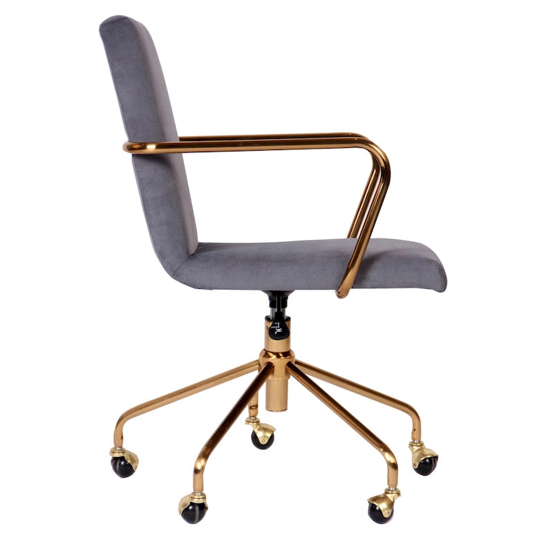 Fauteuil de bureau pivotant à 360° en velours noir/gris et or