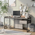 Bureau industriel gris clair / chêne rustique avec tiroir, étagère et ports USB pour 1 personne