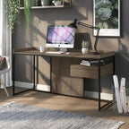 Bureau industriel gris clair / chêne rustique avec tiroir, étagère et ports USB pour 1 personne