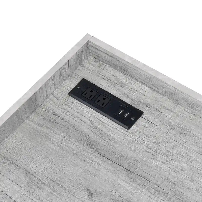 Bureau industriel gris clair / chêne rustique avec tiroir, étagère et ports USB pour 1 personne