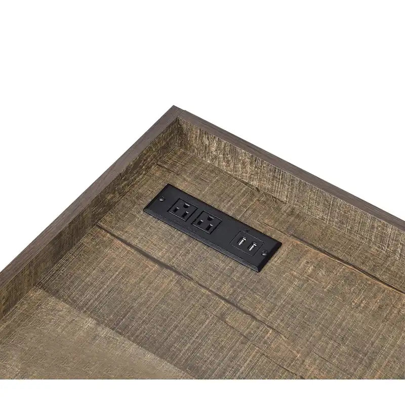 Bureau industriel gris clair / chêne rustique avec tiroir, étagère et ports USB pour 1 personne