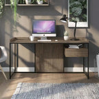 Bureau industriel gris clair / chêne rustique avec tiroir, étagère et ports USB pour 1 personne