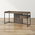Bureau industriel gris clair / chêne rustique avec tiroir, étagère et ports USB pour 1 personne