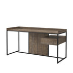 Bureau industriel gris clair / chêne rustique avec tiroir, étagère et ports USB pour 1 personne