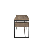 Bureau industriel gris clair / chêne rustique avec tiroir, étagère et ports USB pour 1 personne