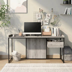Bureau industriel gris clair / chêne rustique avec tiroir, étagère et ports USB pour 1 personne