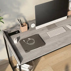 Bureau industriel gris clair / chêne rustique avec tiroir, étagère et ports USB pour 1 personne