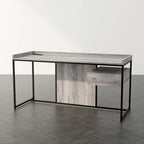Bureau industriel gris clair / chêne rustique avec tiroir, étagère et ports USB pour 1 personne