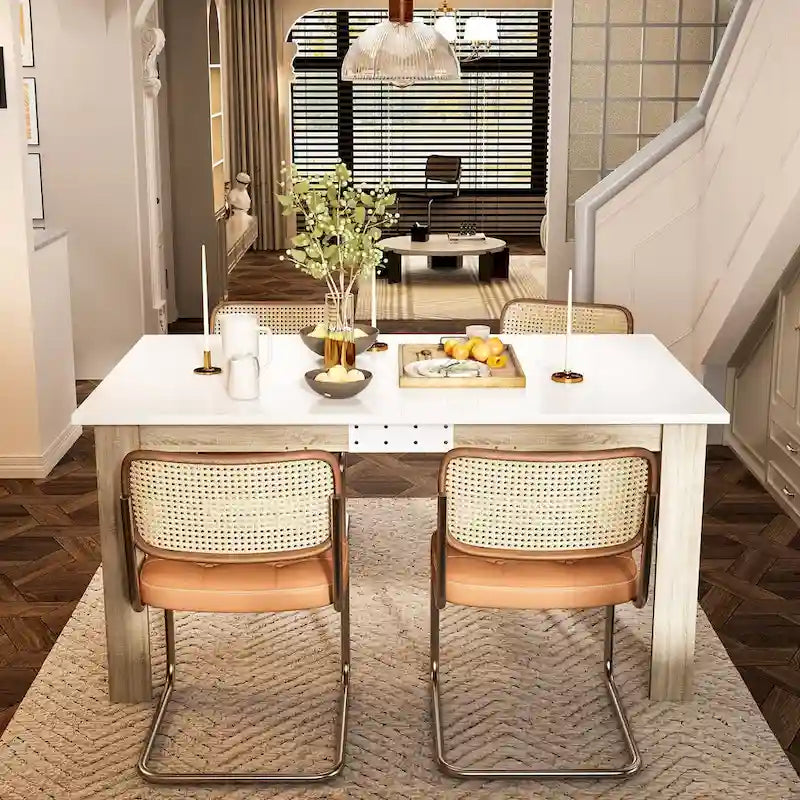 Table à manger extensible en MDF blanc pour 4 à 6 personnes