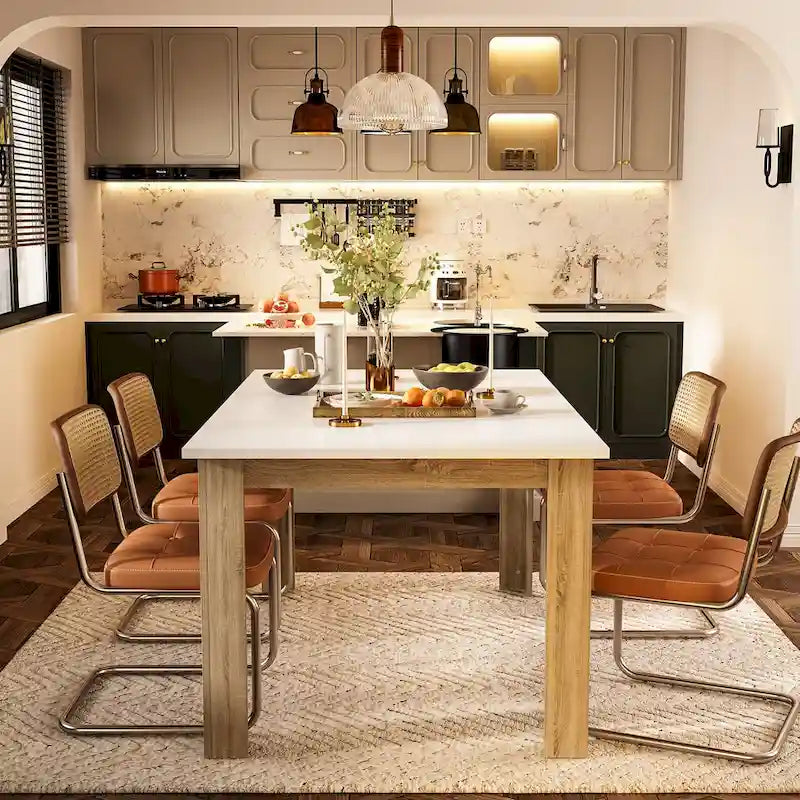 Table à manger extensible en MDF blanc pour 4 à 6 personnes