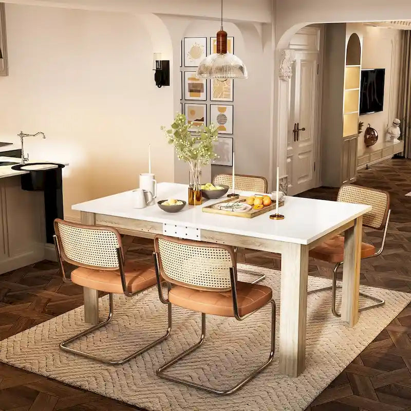Table à manger extensible en MDF blanc pour 4 à 6 personnes