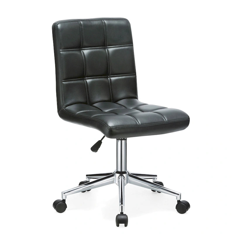 Chaise de bureau sans accoudoirs capitonnée en similicuir noir / marron / gris / rouge / rose avec roulettes, 1 pièce