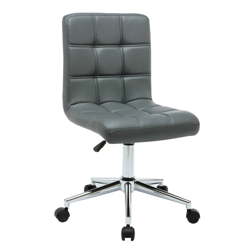 Chaise de bureau sans accoudoirs capitonnée en similicuir noir / marron / gris / rouge / rose avec roulettes, 1 pièce