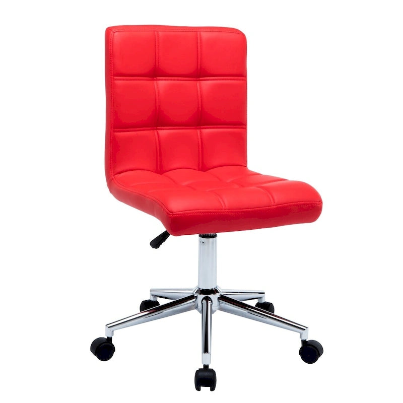 Chaise de bureau sans accoudoirs capitonnée en similicuir noir / marron / gris / rouge / rose avec roulettes, 1 pièce